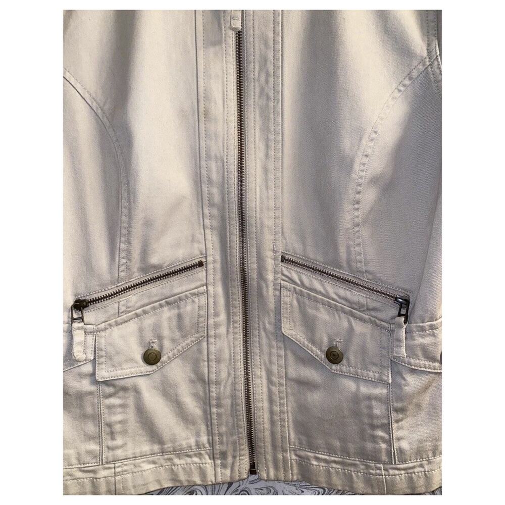 Beige Moto Utility Jacket Studded Collar Minimalist Zip Front Neutral (2) M - Picture 6 of 8